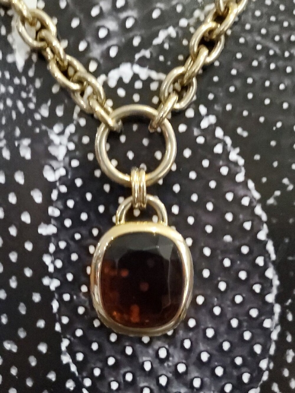 Joan Rivers Long Gold Chain Necklace with Brown Gem Pendant Chunky Statement